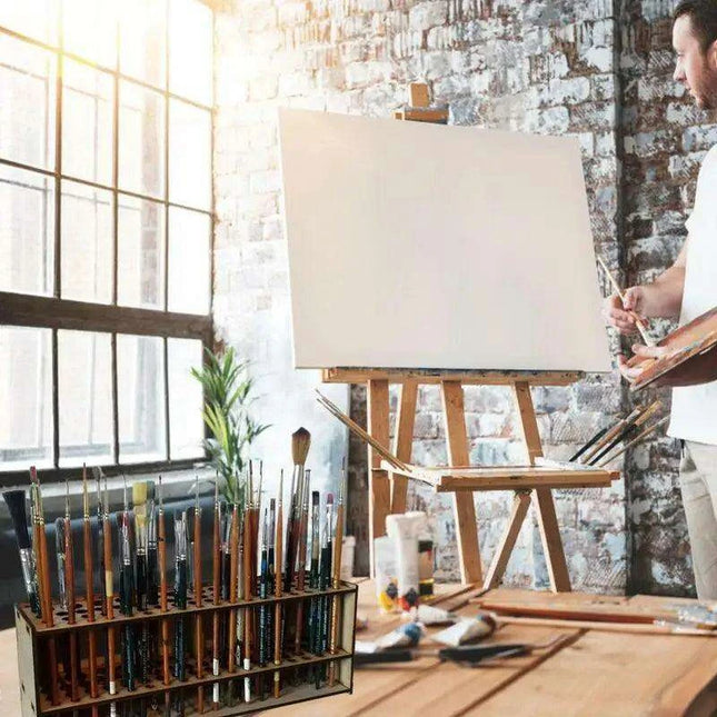 Sustainable Wooden Workspace Organizer - Stylish Caddy for Paint Brushes and Tools