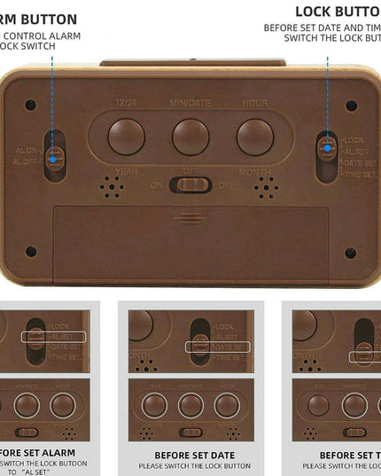 Stylish Wooden Alarm Clock with Temperature and Calendar - Ideal Decorative Gift for Home or Office