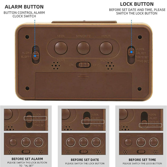 Stylish Wooden Alarm Clock with Temperature and Calendar - Ideal Decorative Gift for Home or Office