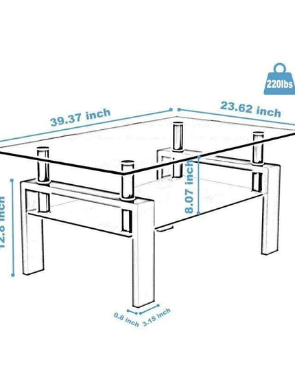 Modern Elegance Black Glass Coffee Table with Metal Framework and Additional Storage
