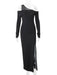 Black Asymmetrical Long Sleeve Maxi Dress with Backless Cut-Out