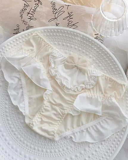 Curvy Women's 4XL Bow-Decorated Milk Silk Briefs - Stretchy Lolita Princess Style