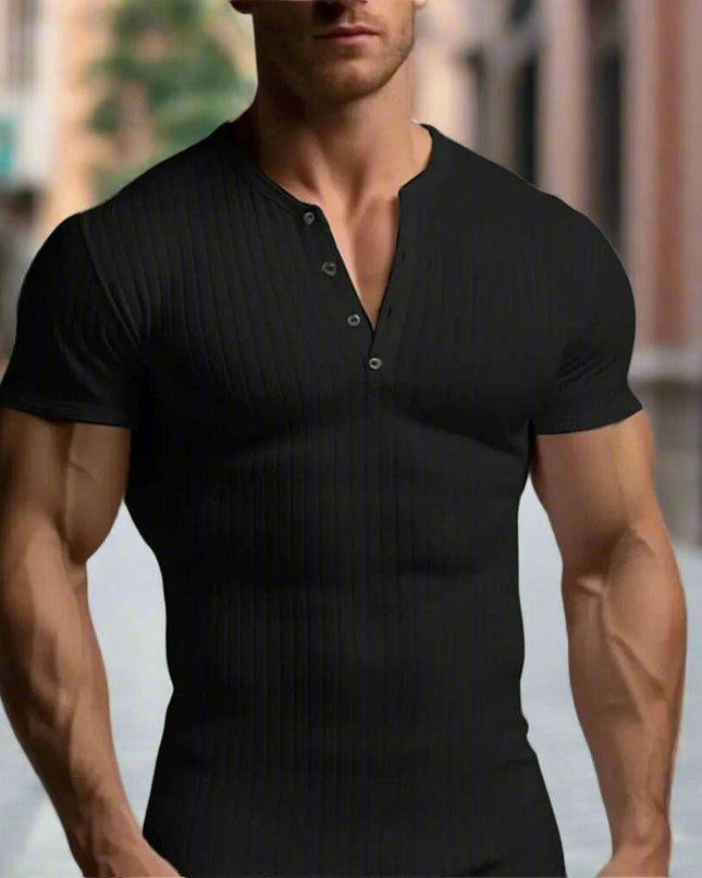Men's Slim Fit V-Neck T-Shirt for Summer Running and Fitness Activities