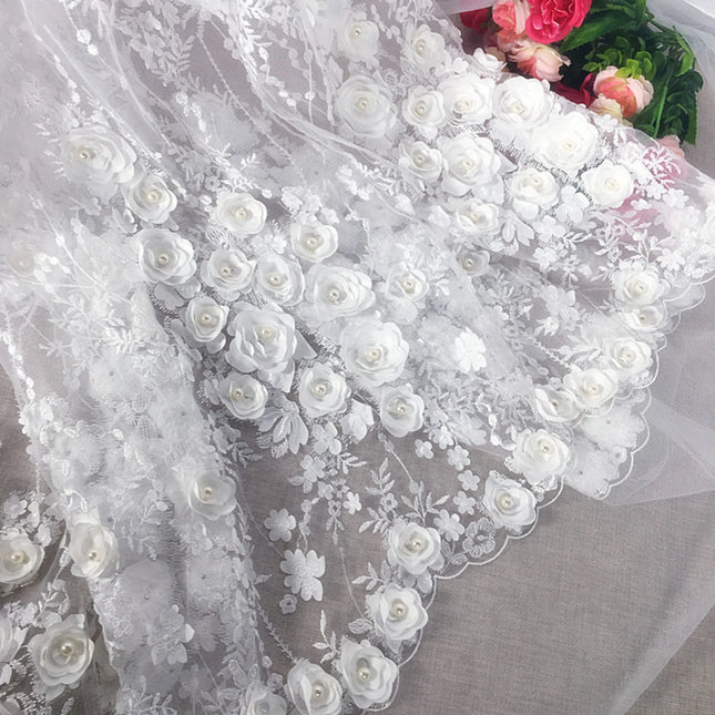 Width 53.14 inches wedding lace fabric,heavy beaded lace,flowers embro