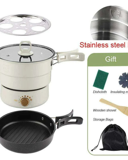 Compact Travel Multicooker: Foldable 110V/220V Cooking System for Frying, Steaming, and More