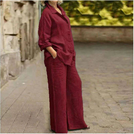 Elegant Vintage Cotton-Linen Women's 2-Piece Set