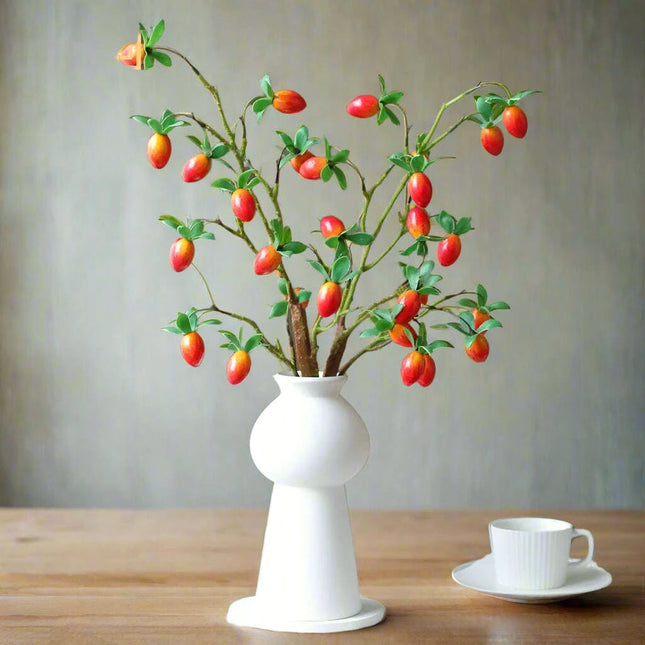Festive Red Pomegranate Floral Branch with Lush Greenery