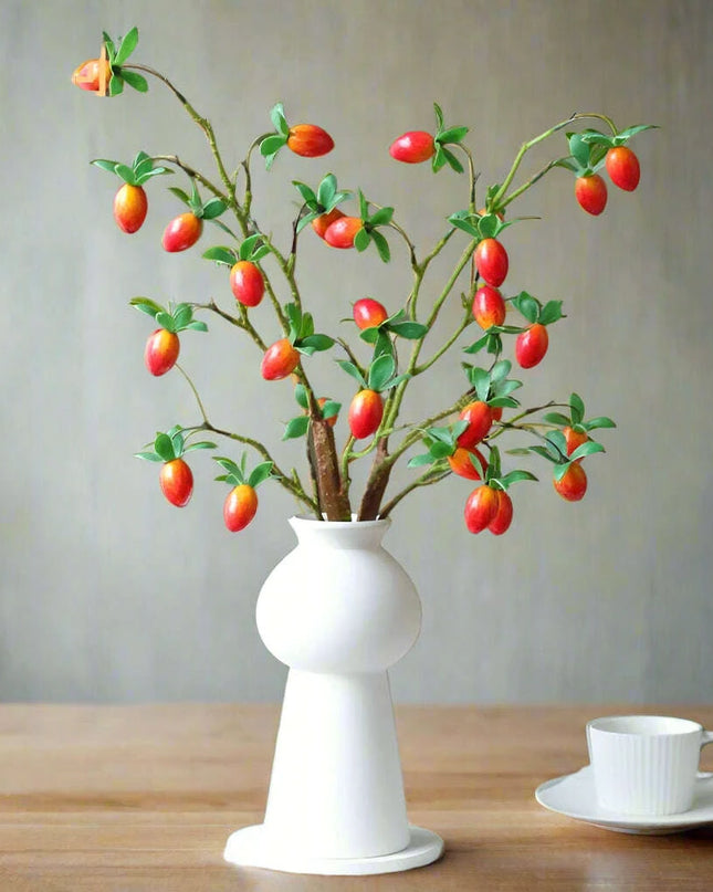 Festive Red Pomegranate Floral Branch with Lush Greenery