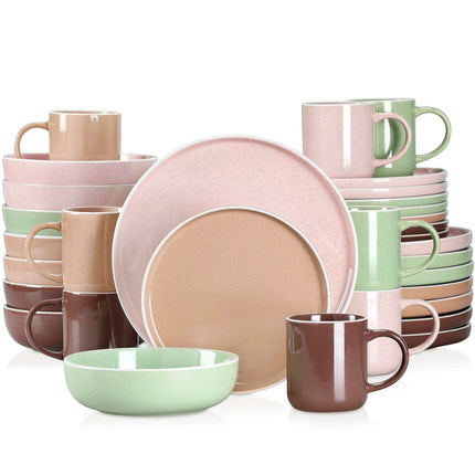 Apricot Elegance: Sesame Glazed Stoneware Dinnerware Set - 16/32/48 Piece Collection of Plates, Bowls, and Mugs