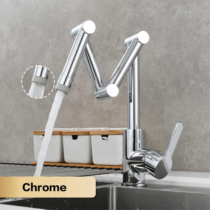 Versatile Brass Kitchen Faucet with Space-Saving Foldable Design