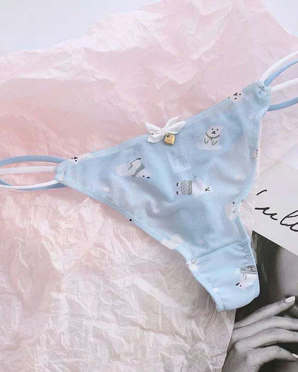 Charming Women's Sheer T-Back Thongs with Playful Strawberry and Cherry Print - Low-Waisted Seamless Sexy Underwear