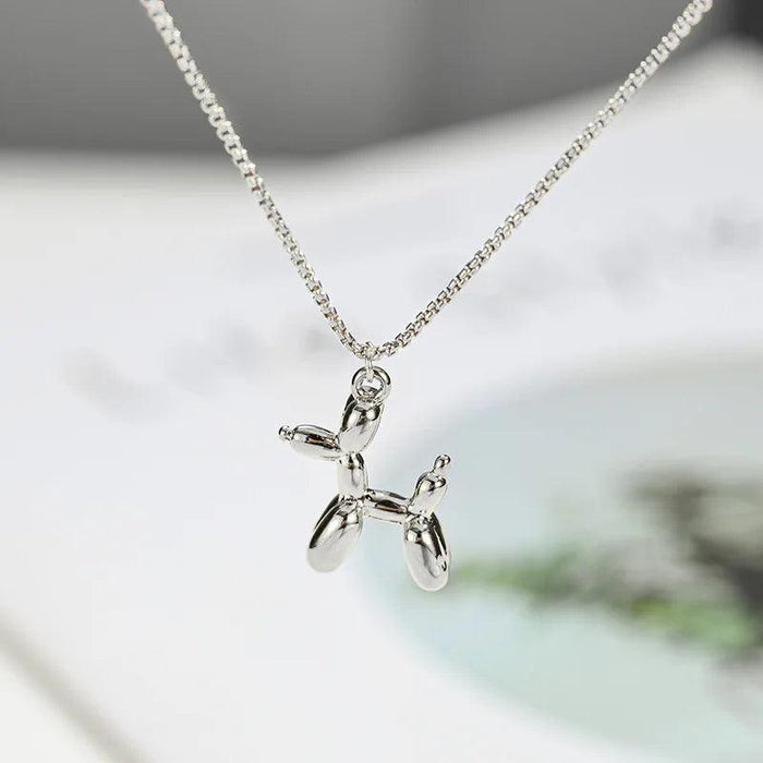 Playful Poodle Balloon Dog Pendant Necklace - Unique Clavicle Chain Jewelry Gift for Dog Enthusiasts