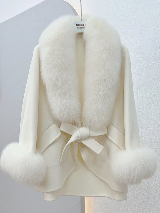 Fox Fur Cape: Luxurious Korean Style Winter Coat for Women