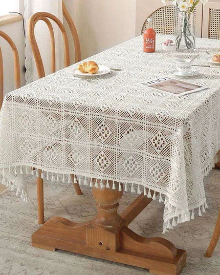 Rustic Elegance Handcrafted Crochet Beige Table Cover - Perfect for Dining, Bridal Celebrations, and Home Decor