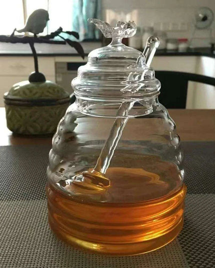 Sleek 15oz Glass Honey Dispenser with Dipper and Airtight Lid