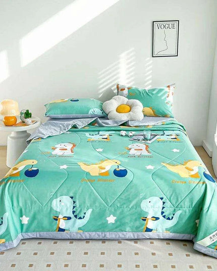 Dinosaur Delight Summer Quilt for Kids - Fun Floral Patterns for Boys' Room Decor