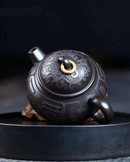 Handcrafted Authentic Purple Clay Teapot - 180ml Traditional Black Mud Kettle for Authentic Tea Brewing Experience