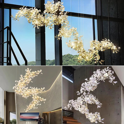 Ginkgo Leaf Combination Chandelier - Loft & Staircase
