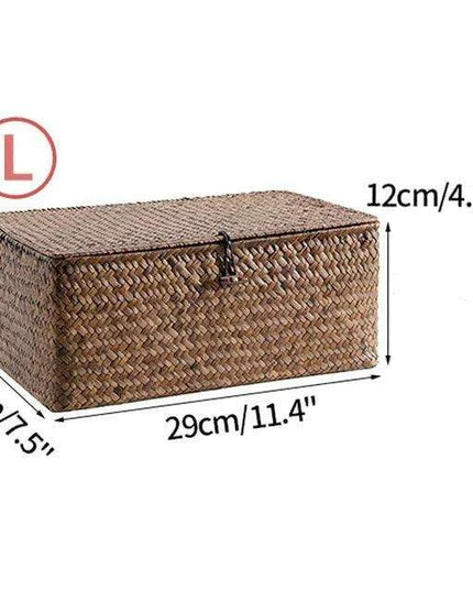 Natural Seagrass Organizer Basket with Lid - Stylish Storage Solution for Cosmetics, Sundries, and Laundry