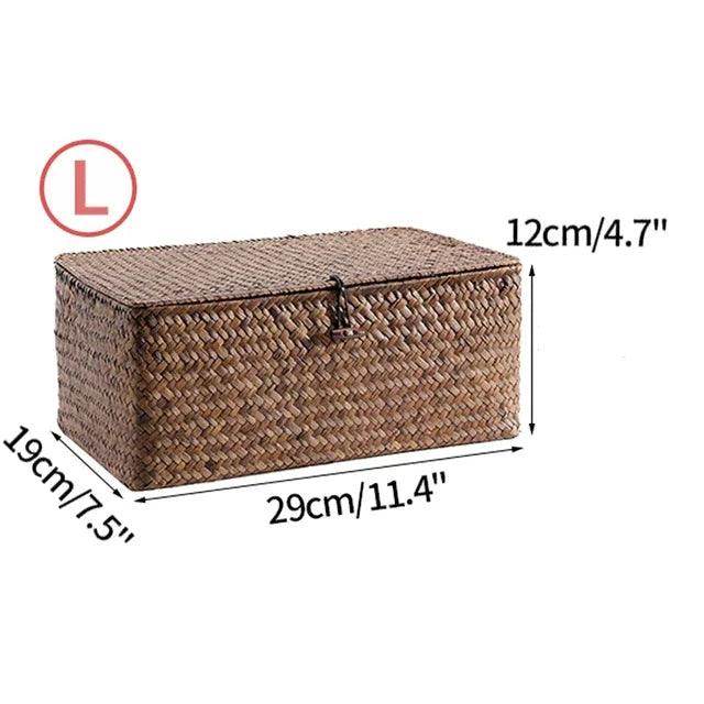 Natural Seagrass Organizer Basket with Lid - Stylish Storage Solution for Cosmetics, Sundries, and Laundry