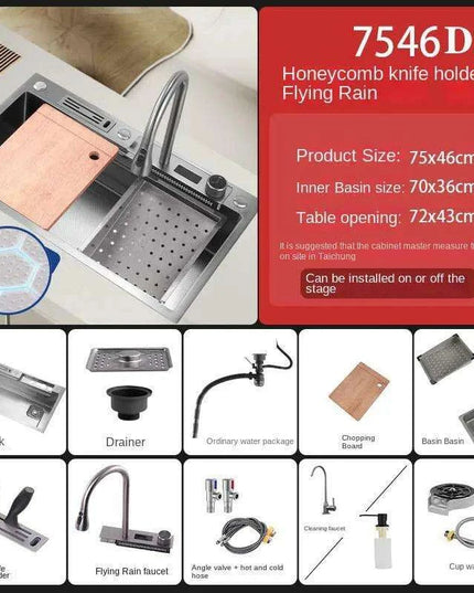 Sleek 304 Stainless Steel Waterfall Kitchen Sink Set with Touch-Control Faucet - Above Counter Installation