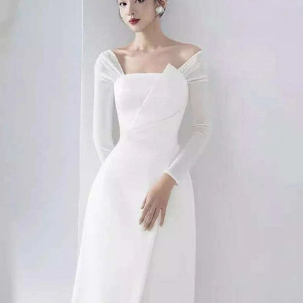 Chic Asymmetrical Summer Evening Dress with Long Sleeves and Flattering Fit