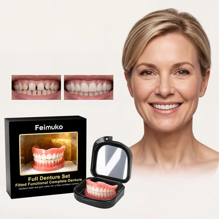 Silicone Full Denture Set with Mirror Storage Case — Natural Look & Comfort Fit