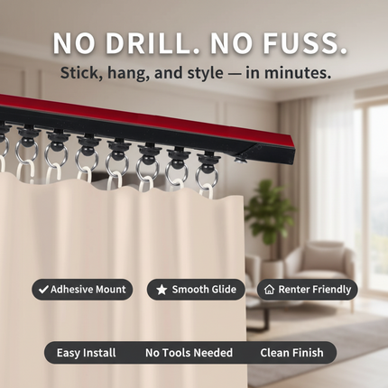 Self-Adhesive Curtain Track Kit — No-Drill Ceiling & Wall Rod | Très Élite
