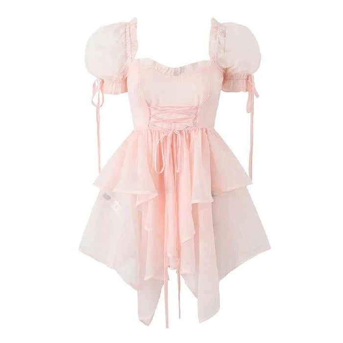 Chic Korean Princess Cross Rope Bow Organza Dress