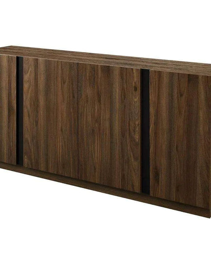 Sleek Contemporary Dark Walnut 4-Door Cutlery Storage Cabinet with Adjustable Shelves - Modern Design, 15.75" Deep x 70" Wide x 31" High, Free Shipping Included