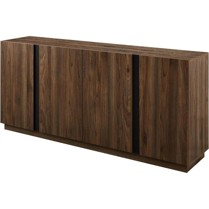 Sleek Contemporary Dark Walnut 4-Door Cutlery Storage Cabinet with Adjustable Shelves - Modern Design, 15.75" Deep x 70" Wide x 31" High, Free Shipping Included