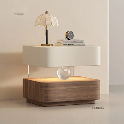 Italian Creative Design Luxury Bedside Table Solid Wood Cream Suspended Night Stand Modern Bedroom Furniture High End Cabinet italian-creative-design-luxury-bedside-table-solid-wood-cream-suspended-night-stand-modern-bedroom-furniture-high-end-cabinet