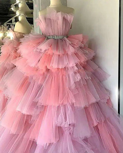 Elegant Layered Tulle Prom Gown with Custom Plus Size Options