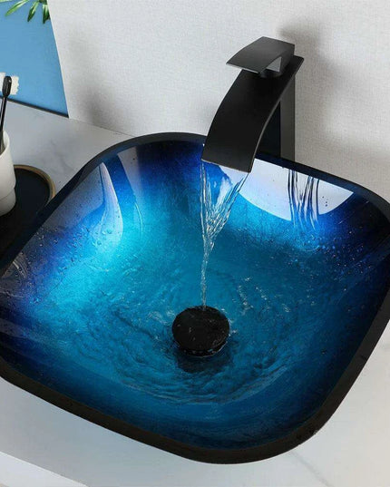 Elegant Blue Glass Bathroom Sink Set with Waterfall and Stream Faucet - Chic Home Upgrade