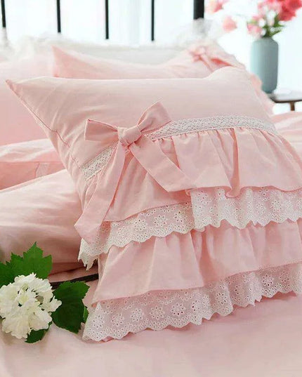 Charming Pink Satin Cushion Cover with Delicate Lace Detailing for Elegant Home Accents