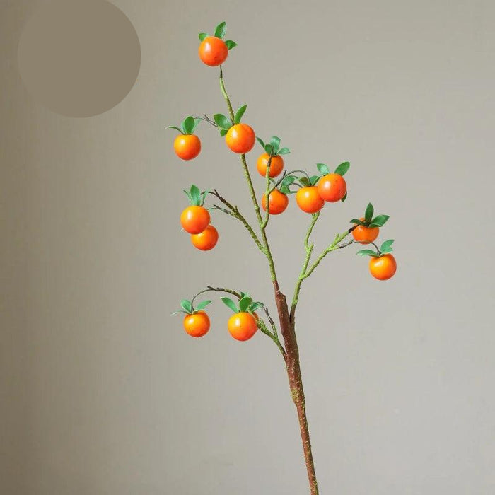 Festive Red Pomegranate Floral Branch with Lush Greenery