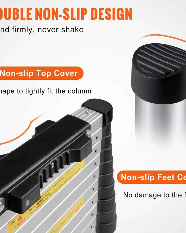 12.5 FT Heavy-Duty Aluminum Telescopic Ladder - Lightweight, Secure & Portable for Home and RV Use, 375 LBS Capacity