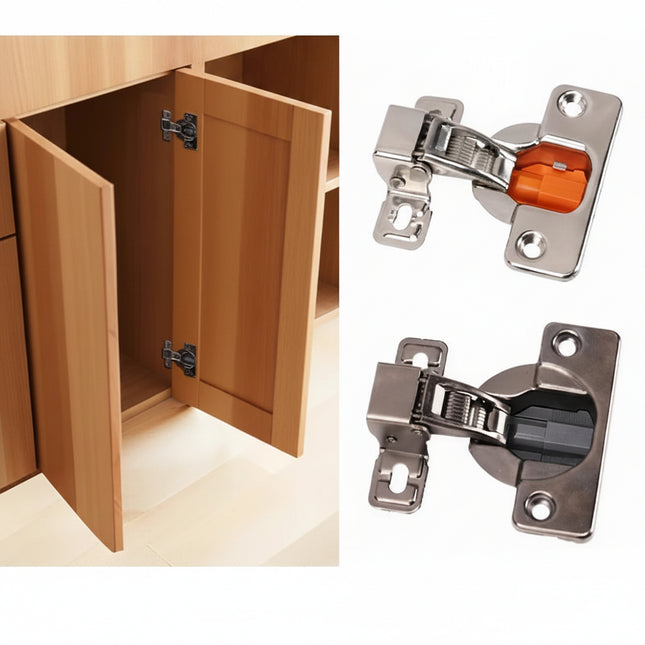 Concealed Ultra-Short Arm Hydraulic Buffer Hinge — Silent Soft-Close, Narrow Cabinet Doors, 2Pcs