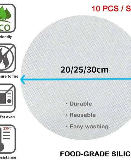 10-Pack Reusable Non-Stick Silicone Steamer Liners for Easy Cooking - Round Mats and Kitchen Accessories