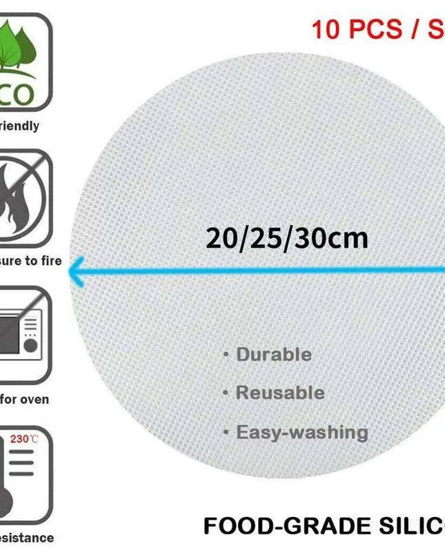 10-Pack Reusable Non-Stick Silicone Steamer Liners for Easy Cooking - Round Mats and Kitchen Accessories