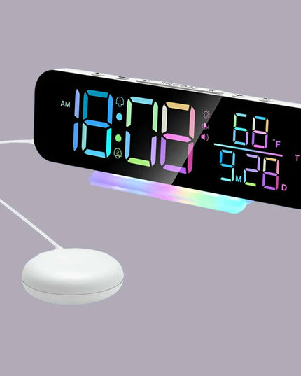 Dual Alarm Vibrating Clock with RGB LED Night Light and Bed Shaker - Loud Wake-Up Alarm