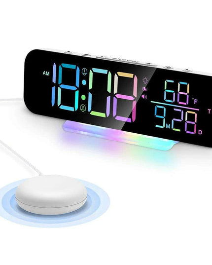Vibrant Wake-Up Alarm Clock with Bed Shaker for Deep Sleepers and Color-Changing LED Night Light