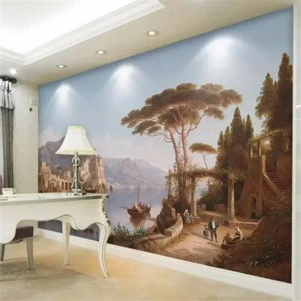 3D French Forest Landscape Wallpaper Mural – Hand-Painted, Custom Size