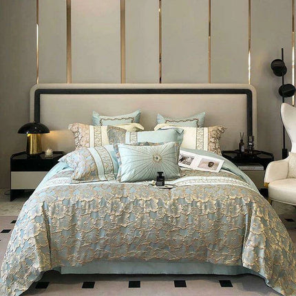 Exquisite Gold Jacquard Floral Duvet Cover Set - 1200TC Egyptian Cotton Bedding with Pillowcases