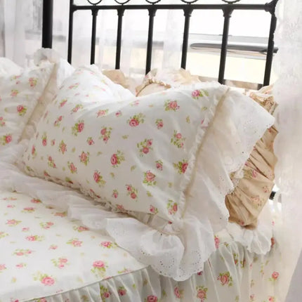 ZL777 100% Cotton Lace Ruffle Pillowcase - Elegant Wedding Design