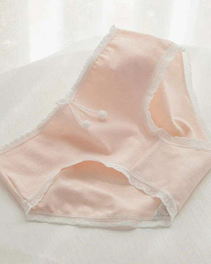 Charming Pink Strawberry Bow-Embellished Cotton Underwear for Women and Students