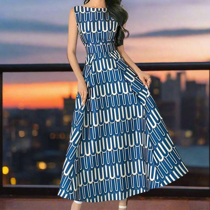High Waist Contrast Print Evening Gown for Women
