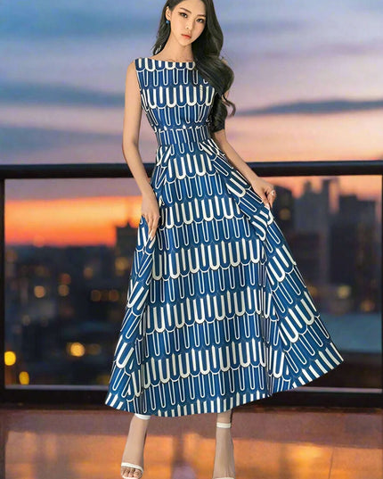 High Waist Contrast Print Evening Gown for Women