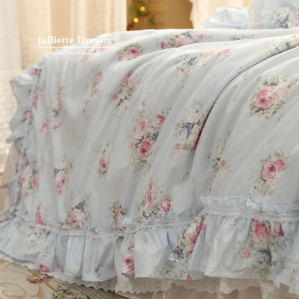 JullietteDream Romantic Lace Floral Duvet Cover Set with Ruffle Bed Sk