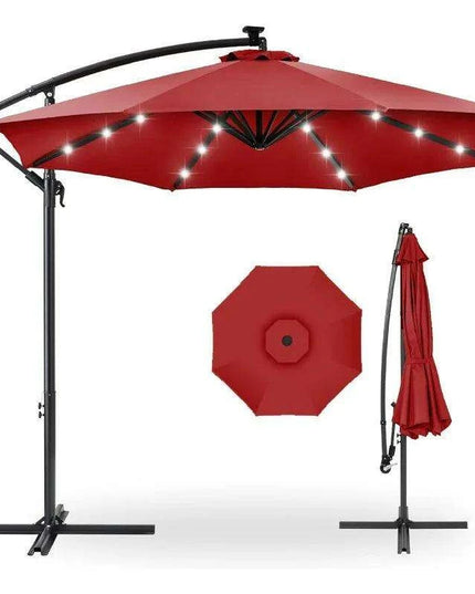 Solar-Powered 10ft LED Hanging Market Umbrella for Outdoor Spaces